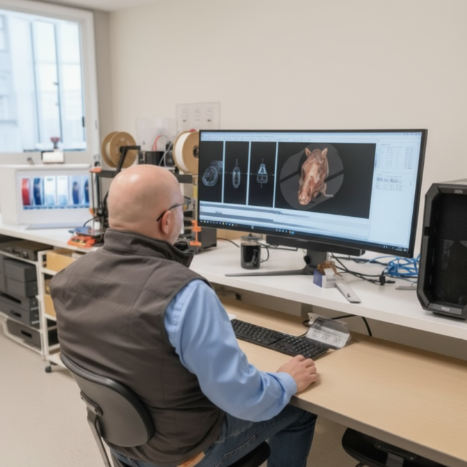 Professional at dual monitor workstation